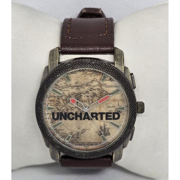 Other - Men's Sony Uncharted 4 A Thief End Round World Map Dial Brown Leather Watch 07
